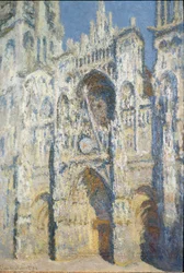 Rouen Cathedral, the portal and the tower Saint Romain, full sun effect, blue harmony and gold