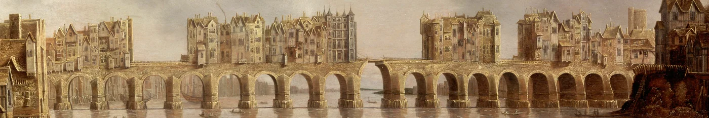 (Detail) Old London Bridge on 1632 Oil Painting View of London Bridge