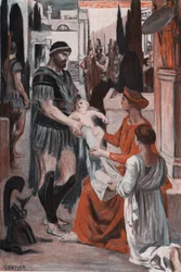 Hector and Andromaque Farewell. Illustration by Clement Gontier for Homer