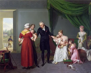 Baron Jean Louis Alibert (1768-1837) performing the vaccination against smallpox in the Château of Liancourt, c. 1820