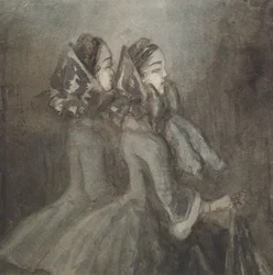 Two Women in Profile Facing Right