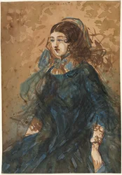 Woman in a Blue Dress (recto), War Encampment Scene (verso)