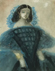 Young Woman in a Blue and Black Dress, ca. 1863.