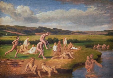 Boys Bathing and Playing