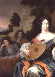 A Woman playing a Lute, with her two sons behind her