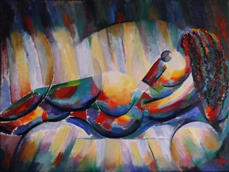 Colorful Cubist Reclining Figure