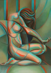 Contemplative Cubist Woman