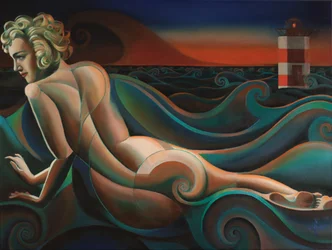 Nude Woman Ocean Waves