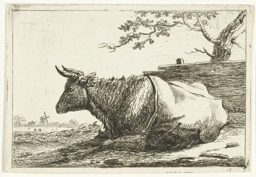 Landscape with Lying Cow with Blanket on Back