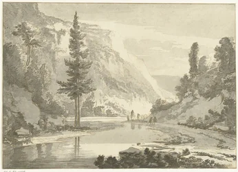 Mountain Landscape with Shepherds on a Riverbank