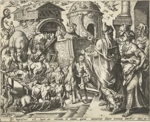 Noah Boards the Ark with His Family and Animals