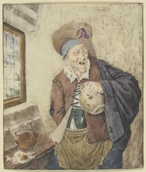 Ragged Peasant by a Window, Holding a Jug