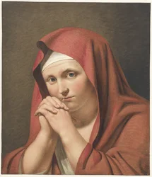Woman in Red with Folded Hands