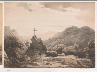 Mountain Landscape with Cross on a Rock