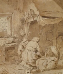 Farmhouse Parlour with Farmer, Cradle and Child