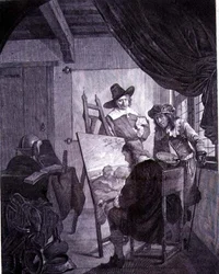 The Patron and the Painter, after a 17th century painting by Cornelis Bega, 18th century