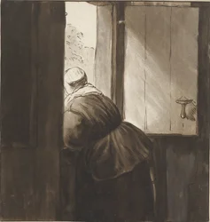 Woman Leaning Over a Half-Door