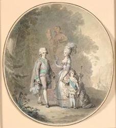 Gustav III, Queen Sophie Magdalene, and Crown Prince Gustav Adolph Walking in Haga Park