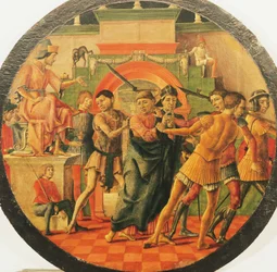 Altarpiece of St Maurelio, scene: condemnation of St Mauritius, ca. 1480, by Cosme