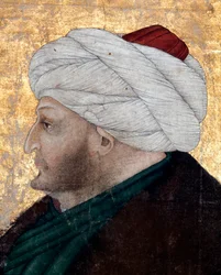 Portrait of the Ottoman Sultan Mehmet II (Mehmed II the Conqueror or Muhammad II Fatih) (1430-1481). Painting by miniaturist Costanzo da Ferrara (circa 1450 around 1524). (detail) Topkapi Sarayi Museum Library, Istanbul