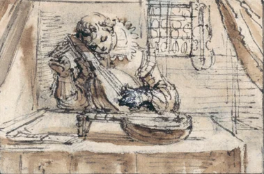 Youth tuning his instrument