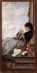 Woman Sewing on the Terrace