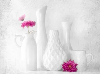 Pink Flowers White Vases