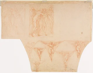 Studies for Christ Meeting His Mother..., Studies of an Angel in a Pendentive verso, 1599-1604