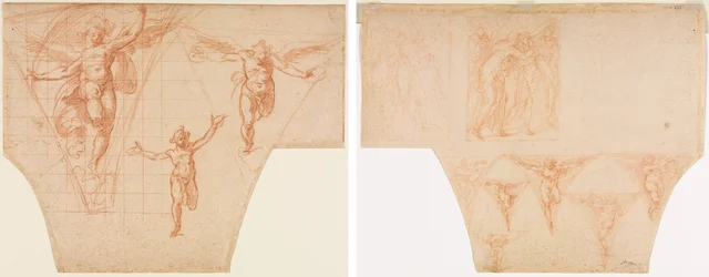 Three Studies of Angels for a Pendentive (recto); Studies for Christ Meeting His Mother on the Road to Calvary, Studies of an Angel in a Pendentive (verso)