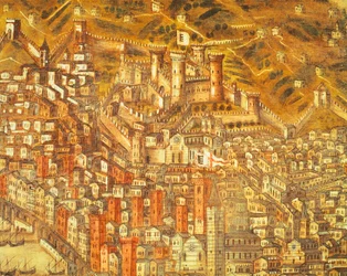 View of Genoa and its castle (detail)