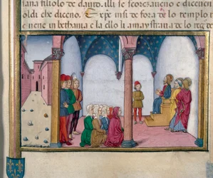 Jesus teaching at the temple (Miniature by Cristoforo De Predis, 1440-1486)