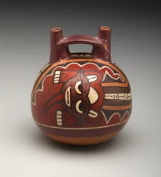 Double-Spout Bottle: Deity with Feline Head