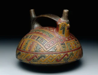 Double-spout strap-handle vessel depicting a falcon, Early Horizon, Epoch 8, c.500-400 B.C.