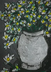 White Blooms Gray Vase
