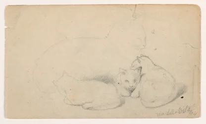 Cat and Three Kittens; Verso: Arab Man Seated Receiving a Man, Possibly After David Roberts, 1844