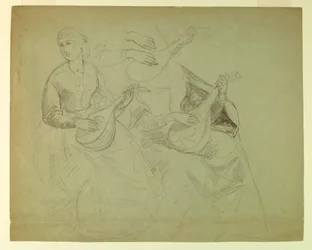 Sketches of a Woman with a Lute, Study for Titian Showing the Entombment to Charles V and Clement VII