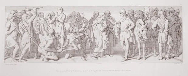 Morcar, elected Earl of Northumbria, in place of Tostig, Harold mediates with the Nuncois of the election