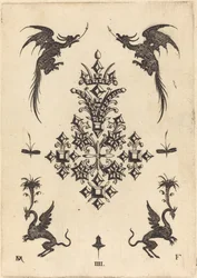 Brooch with Table-Stones, Winged Dragons at Top, and Griffins at Bottom