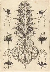 Hyacinth-Shaped Brooch with Birds at Top and Devil