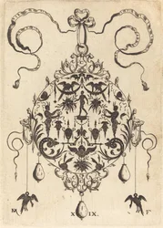 Large Pendant, In Circular Form, Nude Man Flanked by Two Herms