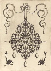 Large Pendant, Two Fantasy Creatures with Long Tails at Bottom