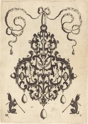 Large Pendant, Two Winged Fantasy Creatures with Trumpets at Bottom