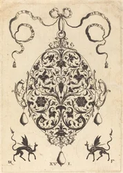 Large Pendant, Upright Oval with Floral Ornament