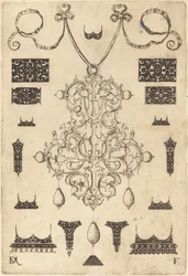 Large Pendant with Three Drops Below, Surrounded by Fifteen Different Studs