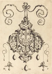 Strapwork Pendant with Two Eagles as Earrings at Left and Right