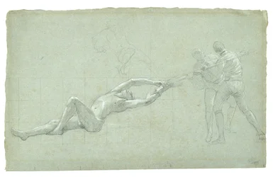 Study for The Siege of Gibraltar (Study of Rescued Figure and Two Figures Pulling on an Oar), 1785-1786