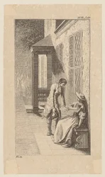 Bunkel Bows Before Miss Marinda Bruce, Plate 9 from “The Life, Observations and Opinions of Johann Bunkel”