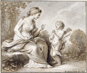 Venus Threatens to Clip the Wings of Cupid Standing to Her Right