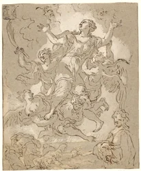 St Rosalia in Glory with Dying and Running Figures and a Male Half-Length Below