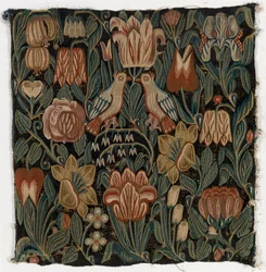Tapestry Cushion Cover Depicting Two Birds Amidst Flowers, Made in Schleswig-Holstein, Denmark, c.1690